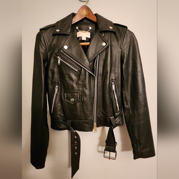 NWT Michael Kors Black Leather Moto Motorcycle Jacket Size Small - Picture 5 of 16
